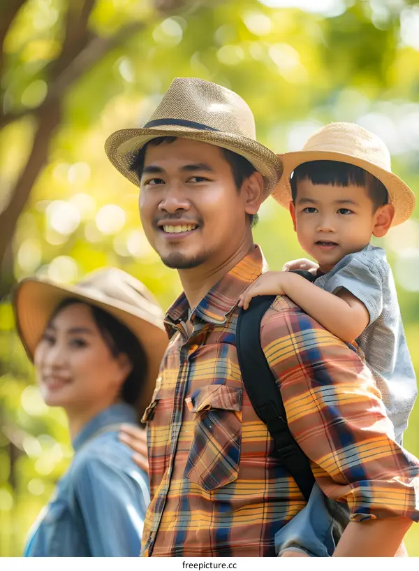 Family Hiking in the Woods