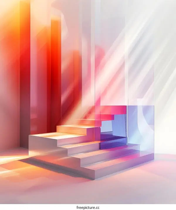 Abstract Glass Staircase Under a Pink Sky