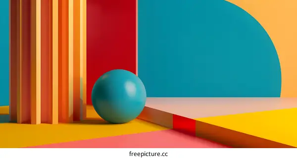 Abstract Colorful Geometric Shapes with a Blue Sphere