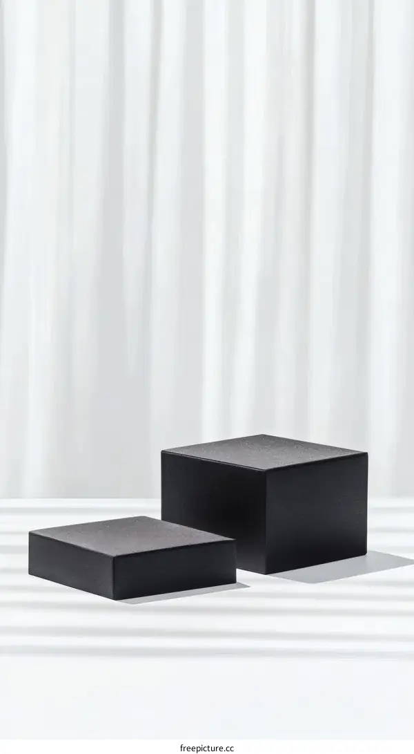 Black Geometric Display Stands on White Background