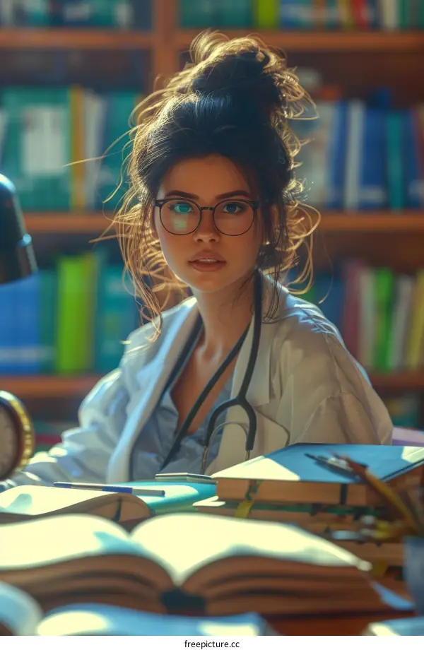 Portrait of a female doctor in a library
