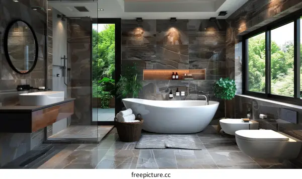 Modern Luxury Bathroom Design with Stone Tiles