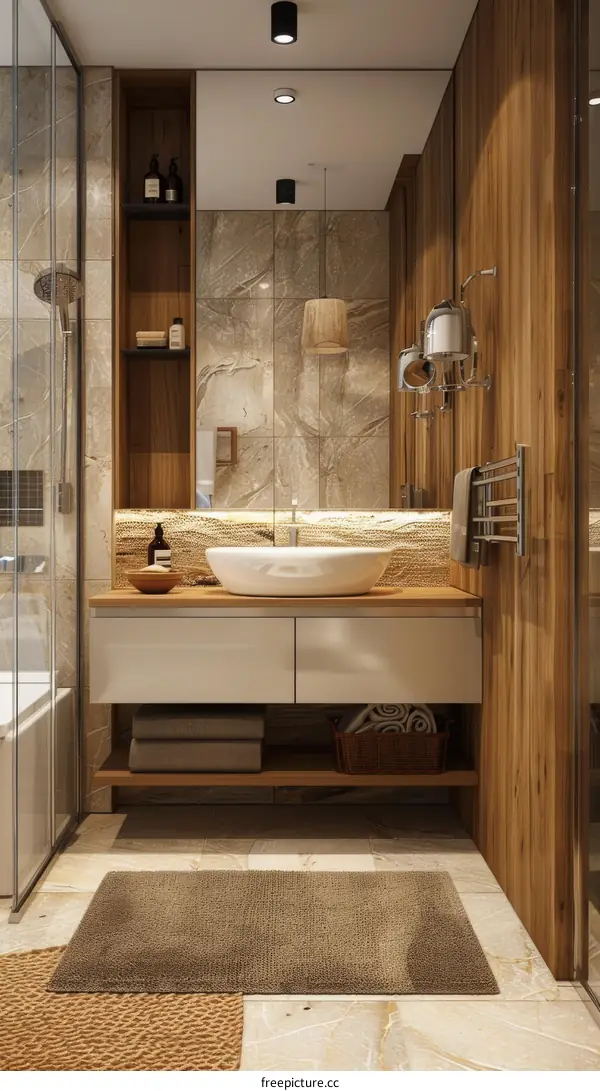 Modern Wooden Bathroom Interior Design Illustration