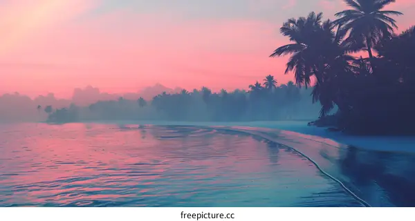 Sunset Over Palm Trees On A Tropical Beach
