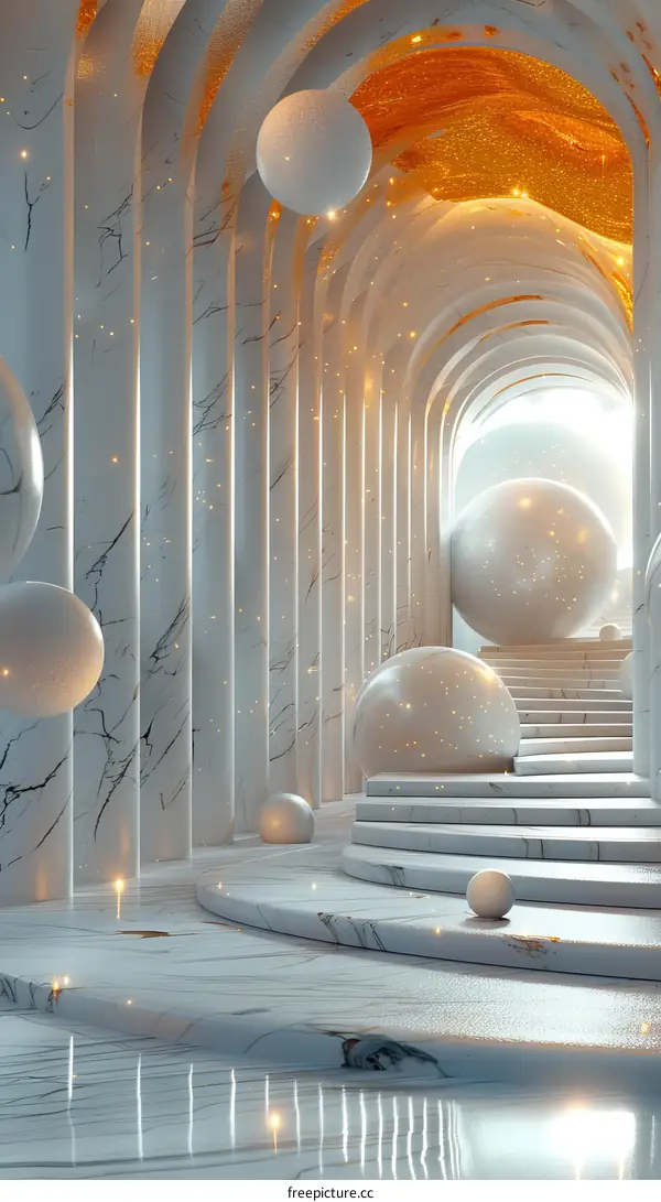 Elegant White Marble Architectural Hallway Design