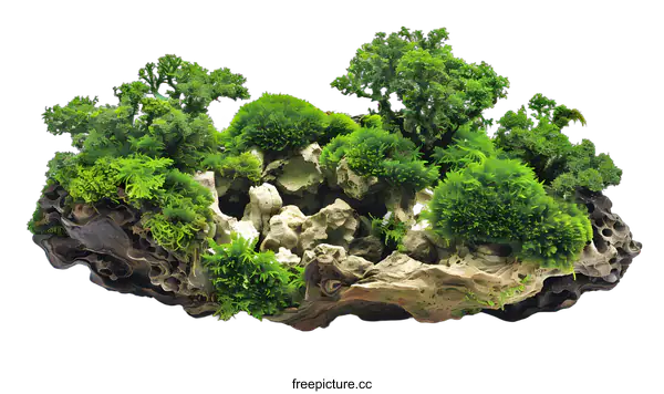 [Transparent Background PNG]Green Mossy Miniature Landscape With White Background
