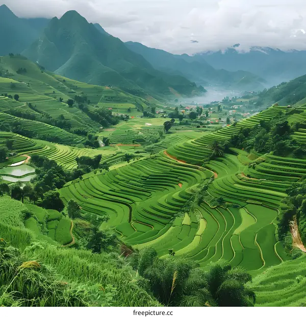 Green rice terraces in the mountains