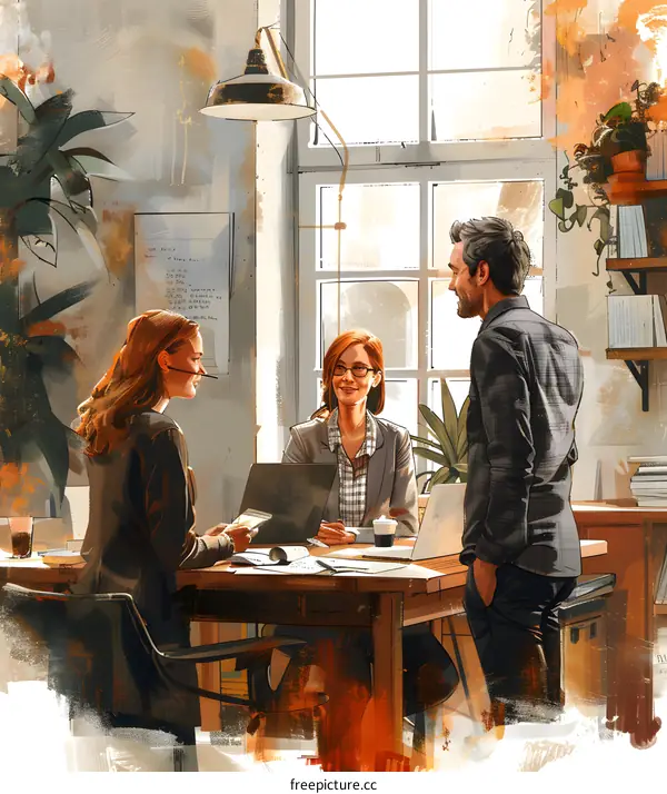 Three business people having a meeting in an office