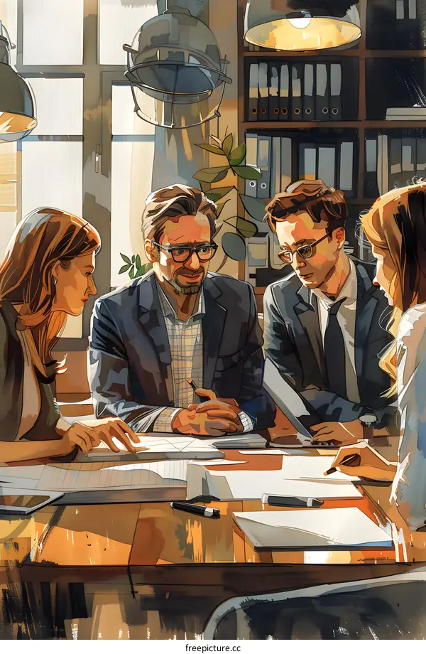 Four business people having a meeting in an office