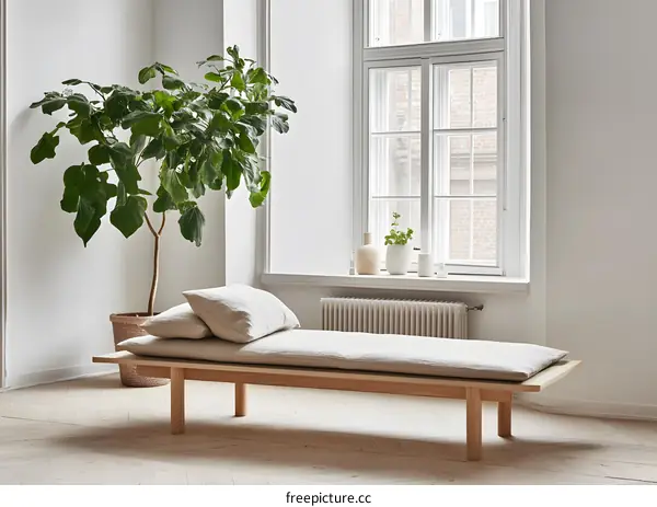 Minimalist Living Room Interior Design with Wooden Bench