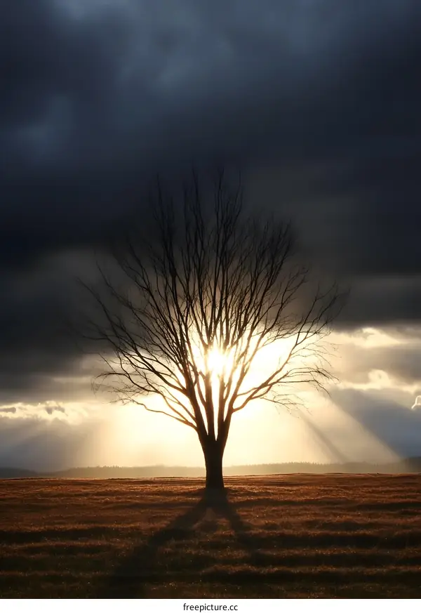 Silhouette of a Tree with Sunlight Shining Through the Branches