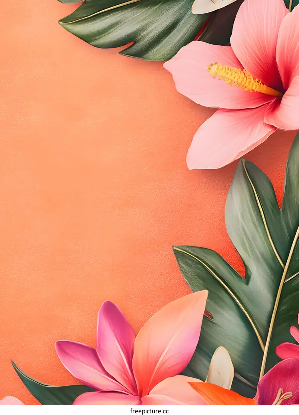 Tropical Flowers Illustration with Orange Background