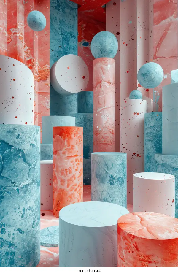 Abstract Art: Pastel Pinks Blues Podiums Spheres 3D Render