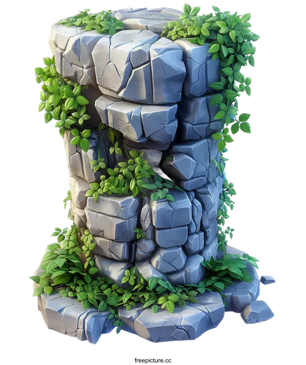 [Transparent Background PNG]Stone tower overgrown with plants