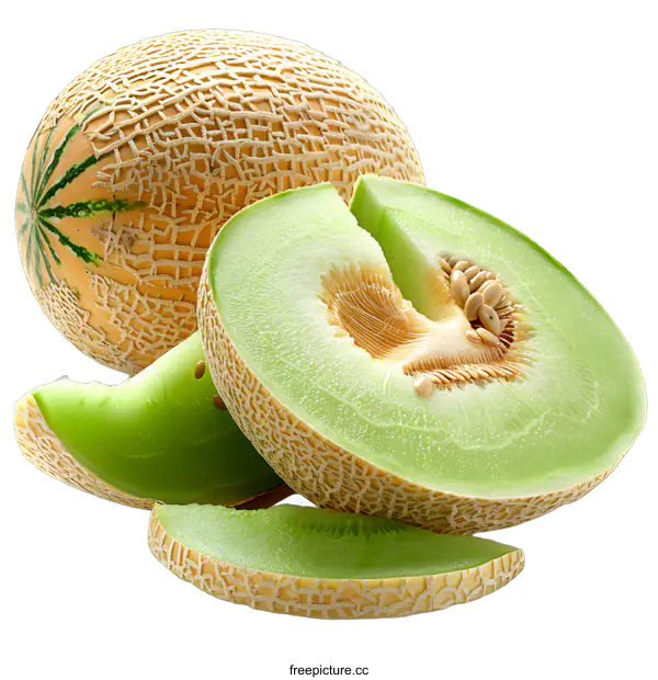 [Transparent Background PNG]Sliced Cantaloupe Melon on White