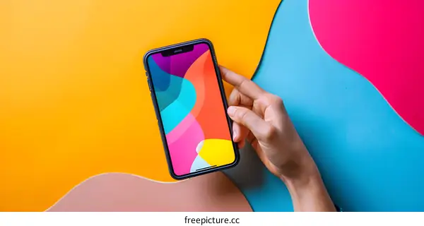 Hand Holding Smartphone With Abstract Background