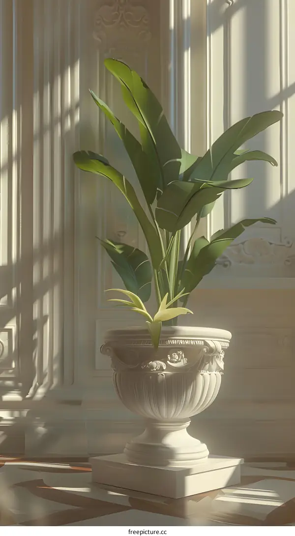 White Vase with Green Plant Indoor