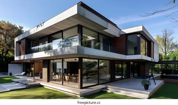 Modern Architecture Concrete House with Large Windows
