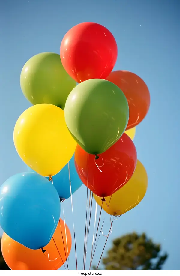 Colorful Balloons Floating in Blue Sky