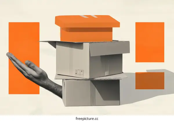 Abstract Illustration of Hand and Cardboard Boxes