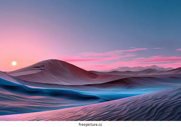 Desert landscape with blue and pink hues