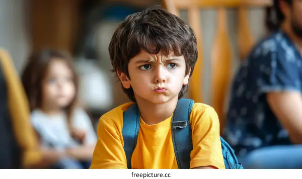 Displeased Child with Siblings in the Background