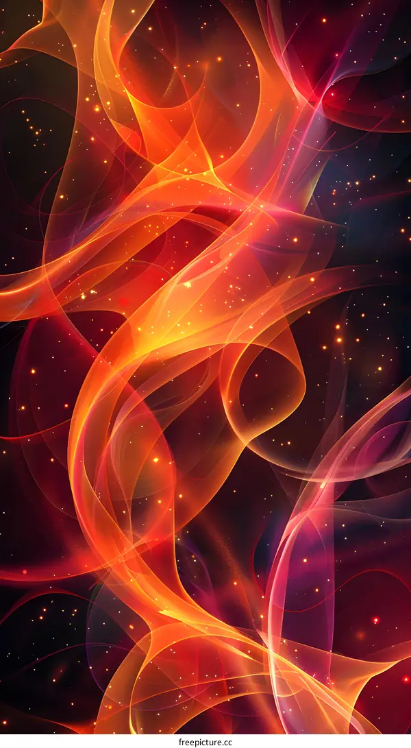 Red and pink flames dance in space