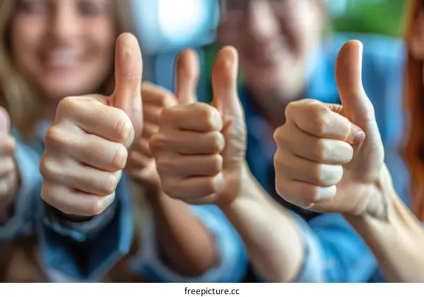 Thumbs up from a group of unrecognizable people