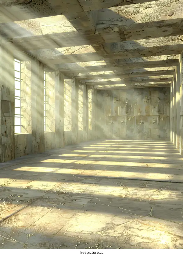 Abandoned Building With Sunlight Streaming Through Windows