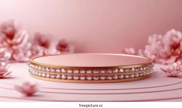 Pink Round Display Platform with Gems