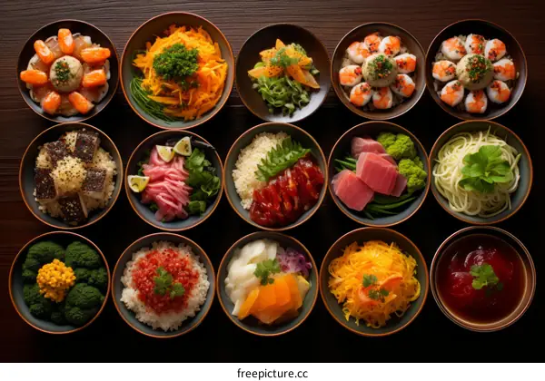 A variety of delicious healthy plates of food