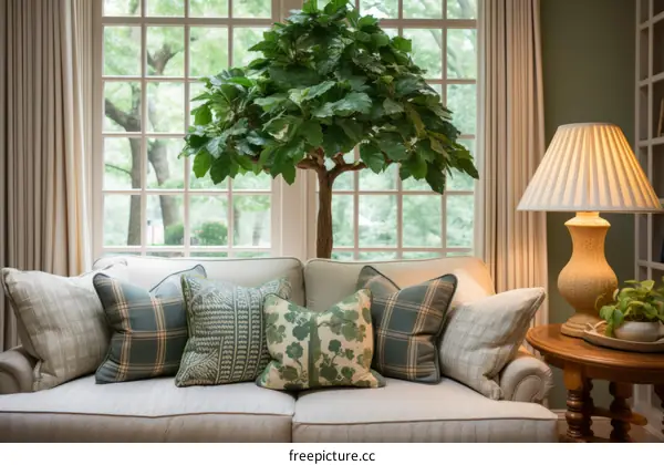 Cozy Living Room with Greenery and Comfortable Vibes