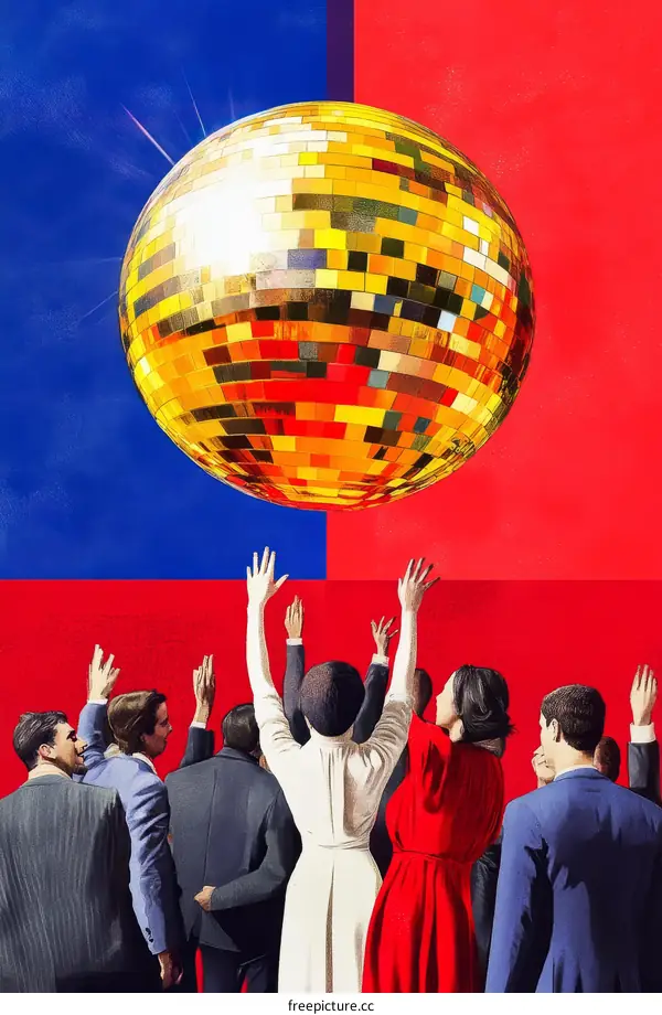 Celebration with a Disco Ball and Colorful Background