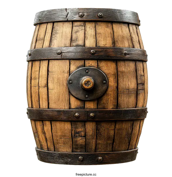 [Transparent Background PNG]Antique Wooden Barrel with Iron Bands