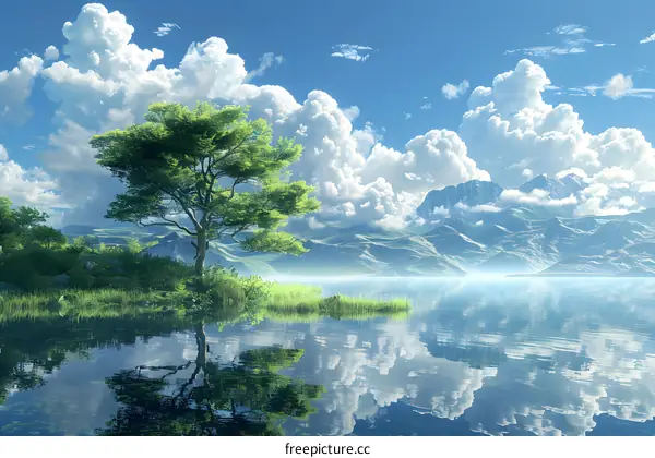 Mountains and lake under blue sky