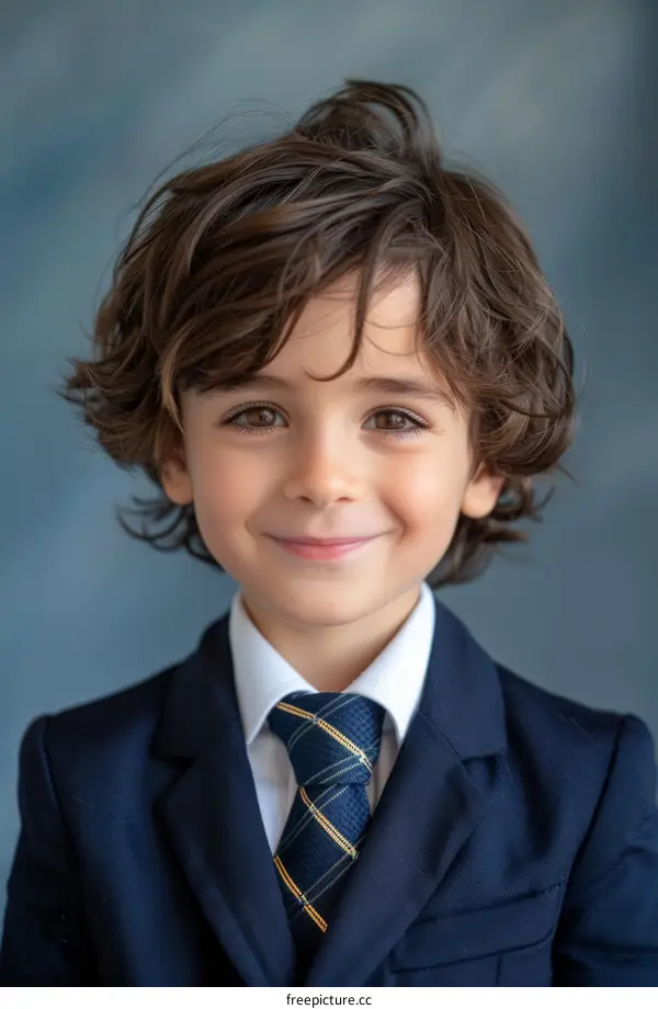 Portrait of a smiling boy in a suit and tie