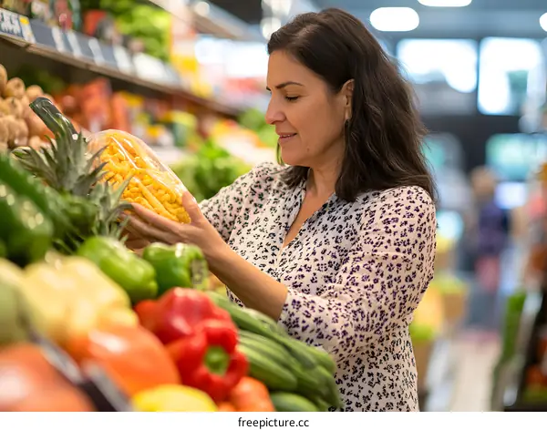 Woman Selecting Fresh Produce at Grocery Store