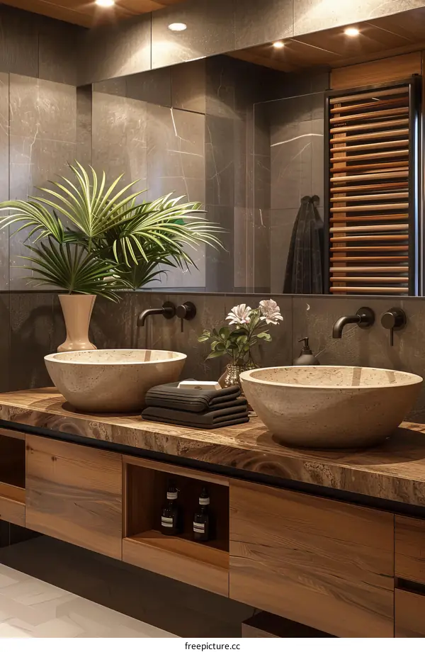Modern Wooden Bathroom Vanity with Double Sinks