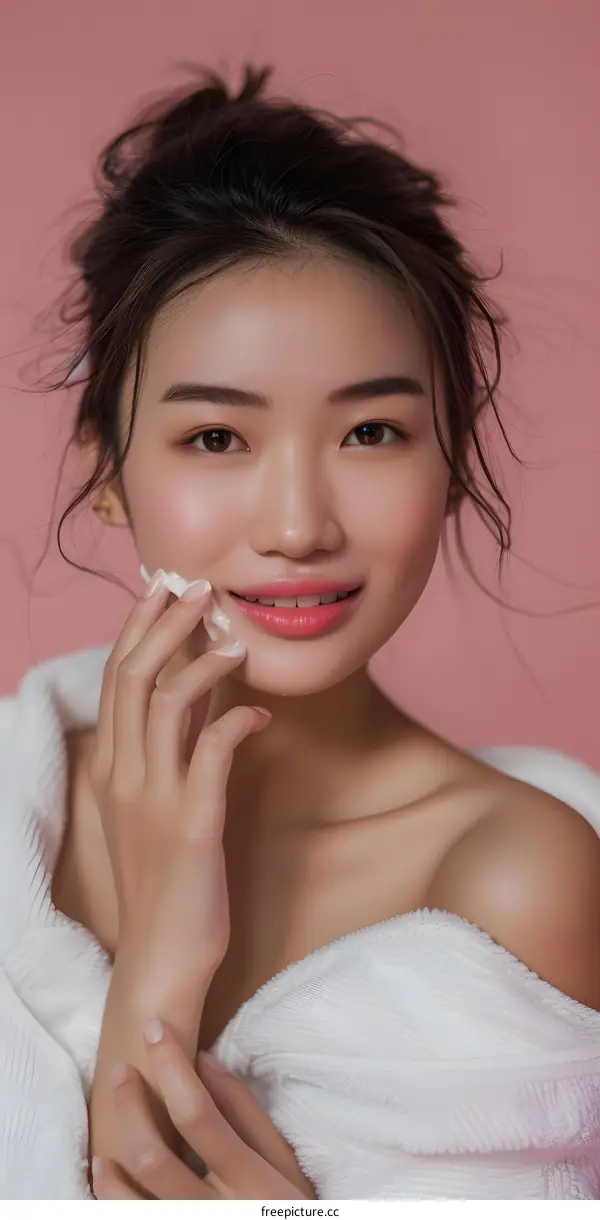 Woman Applying Face Cream, Skin Care Routine, Beauty and Wellness