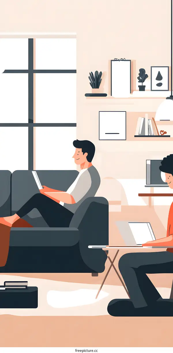 Two Men Relaxing and Working from Home