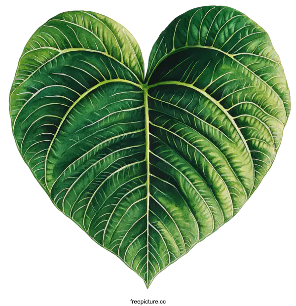[Transparent Background PNG]Detailed Watercolor Heart-Shaped Leaf Illustration