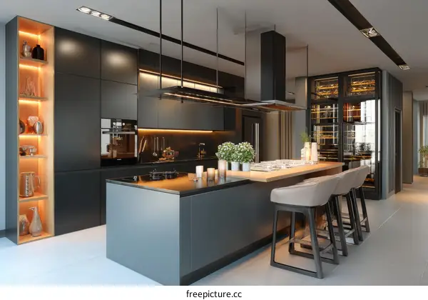 Modern Dark Kitchen Interior Design Illustration
