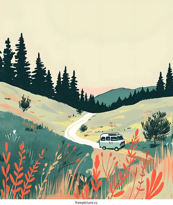 Van Driving Through Forest Landscape