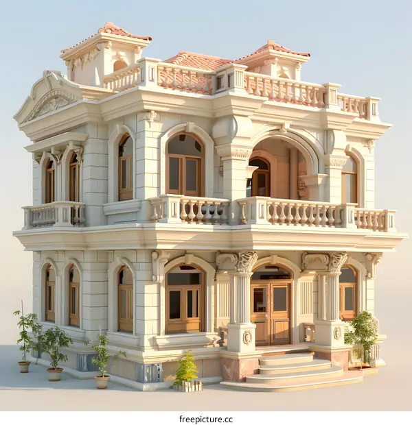 Classic Two Story White Mansion Architectural Design