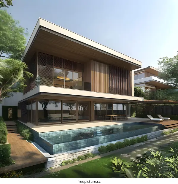 Modern Minimalist House with Pool and Lush Greenery