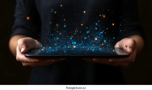Digital Tablet Displaying Sparkling Particles