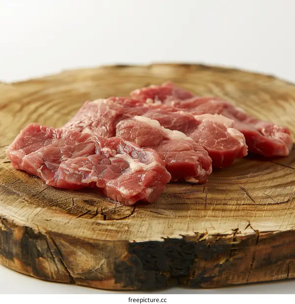 Raw Meat on Wooden Cutting Board