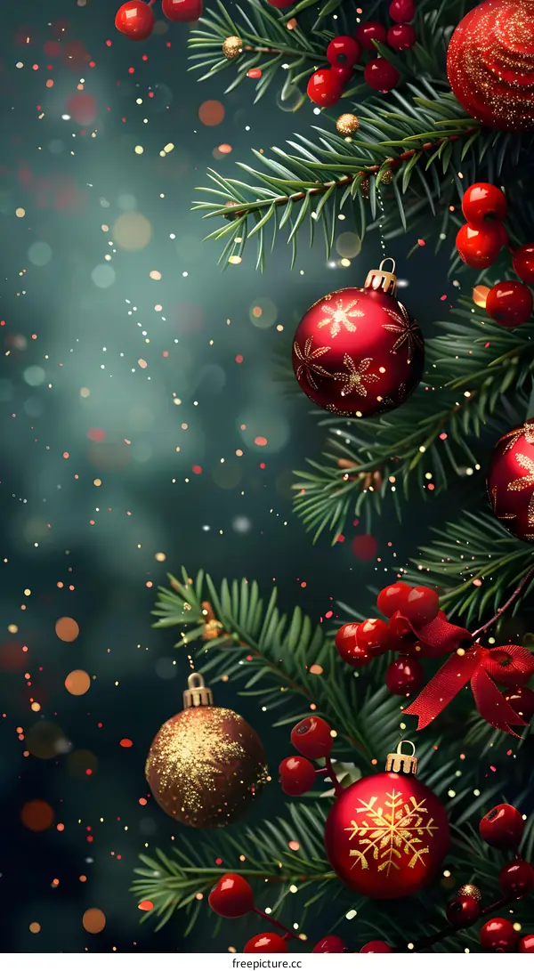 Christmas Tree With Red And Gold Ornaments