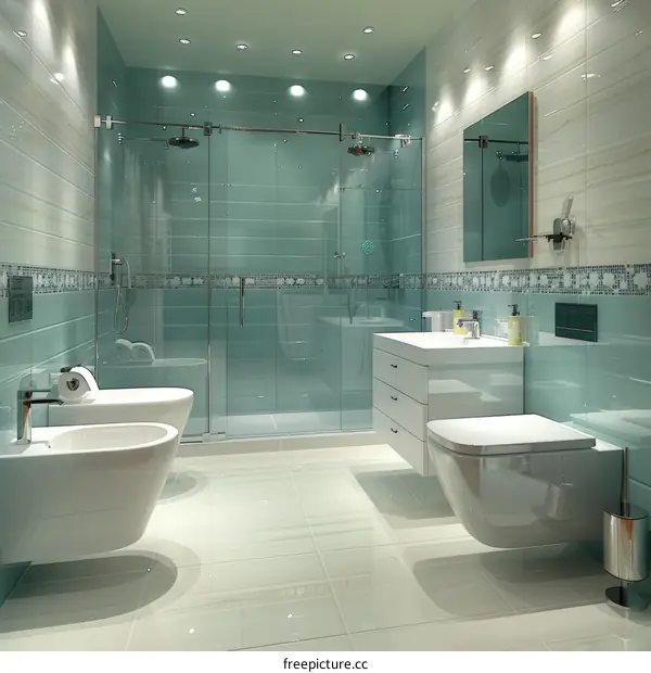 Modern Bathroom Design With White Toilet and Bidet