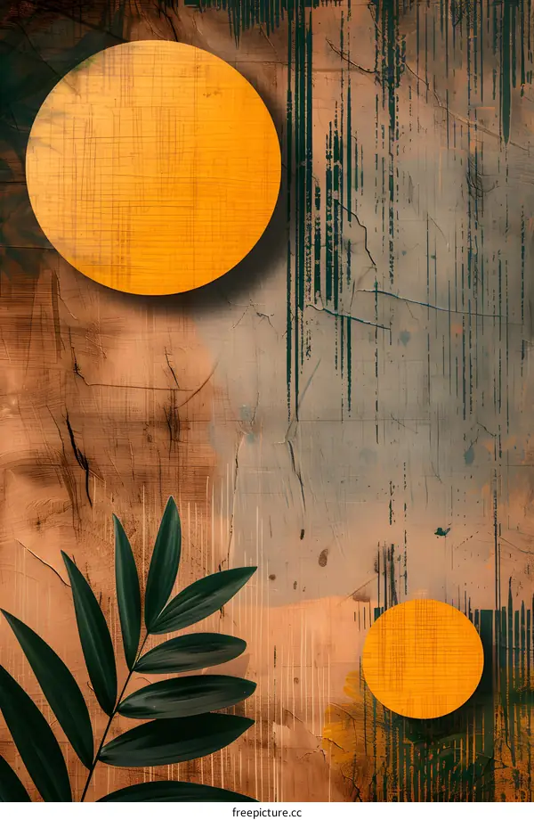 Abstract Art Background with Circles and Green Leaves